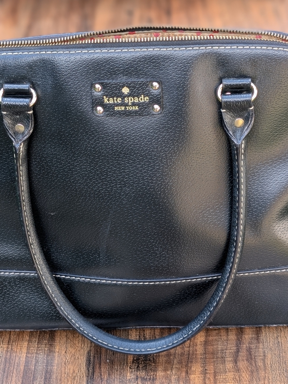 kate spade black leather shoulder bag with gold logo